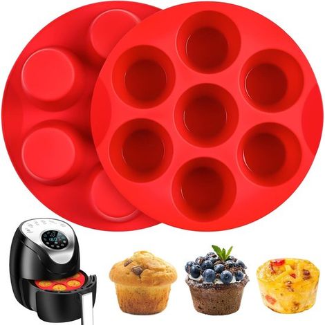 2 Silikon Eierförmchen für die Heißluftfritteuse, runde Muffinformen (7 Mulden) für Backofen, Heißluftfritteuse und Pfanne (1/4)