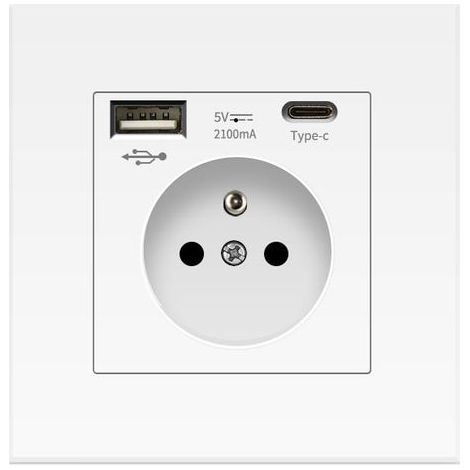 USB & Type-C Wall Socket, 2.1A PC Power Outlet, 16A 250V, White (1/5)