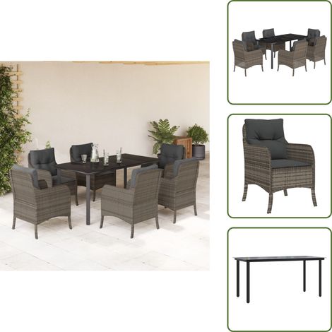 Cojines para sillas - vidaXL Set comedor jardín 7 pzas y cojines ratán sintético gris - Ratán sintético