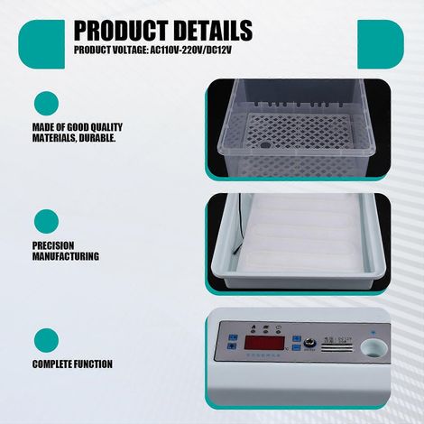 Incubateur semi-automatique pour 20 œufs (poulesoiescanardsoiseaux) - Prise US (1/5)