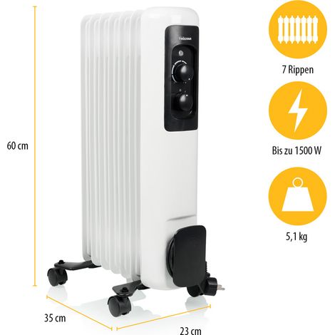 Ölradiator mit Rollen 7 Rippen, 3 Stufen 1500 Watt, 60x35cm (1/5)