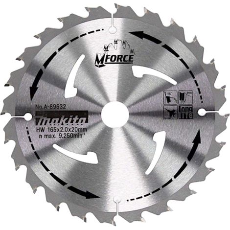 Hartmetall-Sägeblatt Holz MAKITA MForce 24 Zähne Ø165 mm für SP6000J - A-89632
