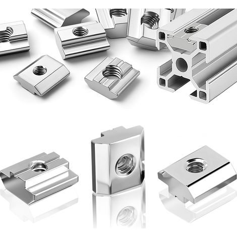 60 pièces écrous à rainure M6 rainure 8, écrou à rainure M6 type B 30x30, écrou coulissant en T en acier au carbone pour profilé aluminium 30 fente d'extrusion, norme européenne (1/5)