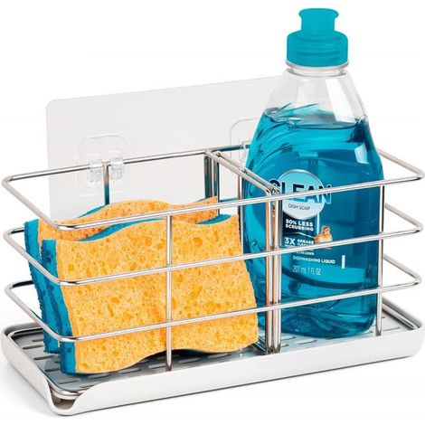 208,510 cm, (cornice bianca) Organizer per lavello da cucina – Porta spugna per lavello, acciaio inossidabile, organizer per detersivo e sapone (1/4)