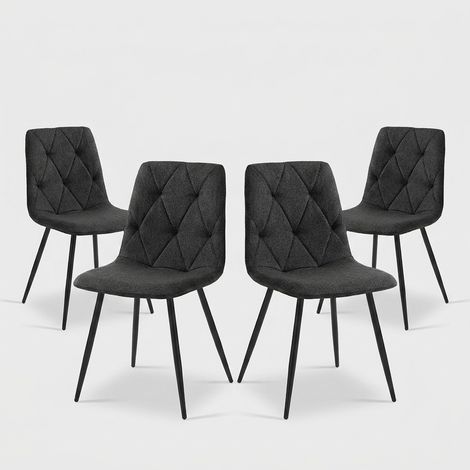 Juego de 4 sillas de cocina tapizadas en tela fácil de limpiar Bells - Negro (1/5)