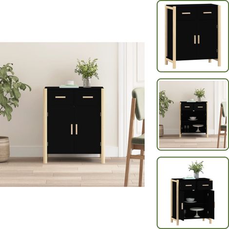 The Living Store Credenza Nera 62x38x75 cm in Legno Multistrato - Credenza nera
