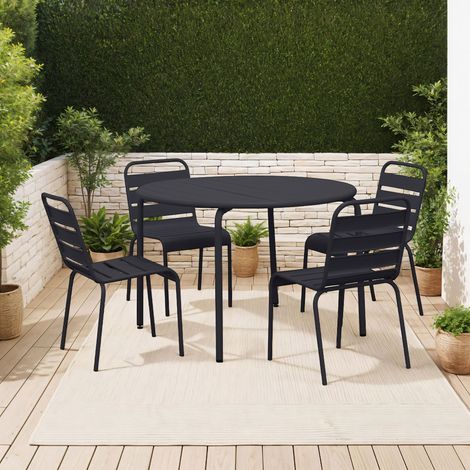Ensemble table de jardin 110 cm + 4 chaises en métal gris - BACA