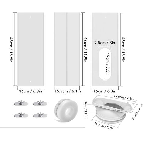 Ortviai Kit de ventilation pour climatiseur mobile – 3 plaques PVC réglables (43 x 16 cm) pour fenêtre jusqu’à 110 cm (1/4)
