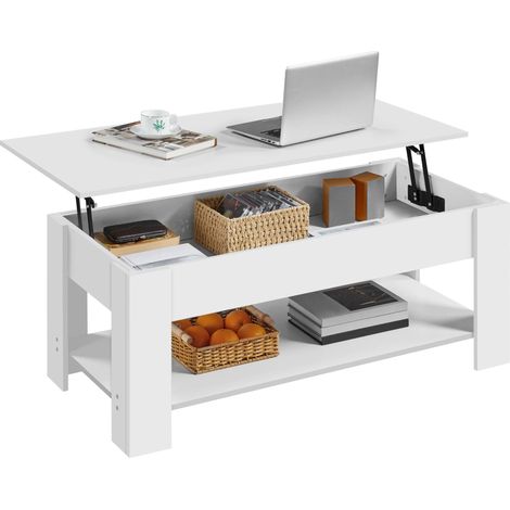Yaheetech Tavolino Sollevabile da Salotto con Ripiano Tavolino da Caffè con Portariviste Tavolo Basso da Divano Mobile Elevabile per Soggiorno 120 x 60 x 49,5-62,5 cm Bianco (1/5)