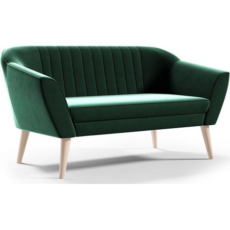 Sofello Sofa 2 Sitzer -- KEYA -- Grün Sitzbank aus Samt, aus Velour, Holzfüße Schnelle Lieferung skandinavischer Stil - schöne Steppung (1/5)