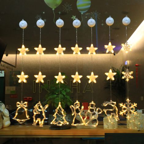 Guirlande lumineuse décorative de Noël à ventouses LED, guirlande créative, guirlande rideau, sapin, rennes, cloches, guirlande multicolore décorative, sapin de Noël, 4,5 V (1/2)