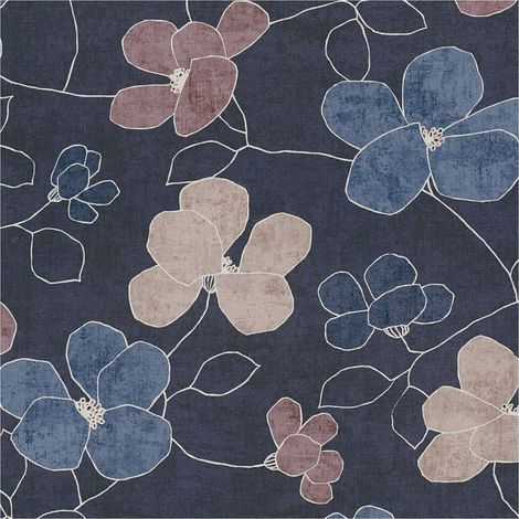 Flowers wallcovering wall Profhome 791474 hot embossed non-woven wallpaper slightly textured with floral ornaments matt blue pastel violet grey beige white 5,33 m2 (1/5)