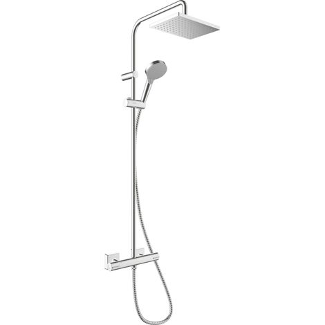 hansgrohe Vernis Shape - Colonna doccia con miscelatore termostatico, Sistema doccia (230 x 170 mm) con rubinetto, doccetta, tubo, asta e soffione doccia quadrato, cromo, 26286000 (1/10)