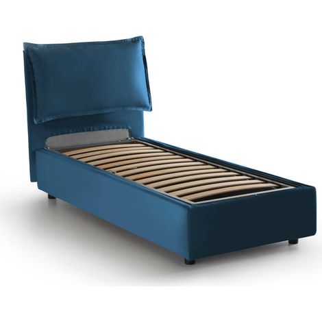 Talamo Italia - Letto singolo Abroghat, Letto contenitore con rivestimento in tessuto, 100% Made in Italy, Apertura frontale, adatto per materasso Cm 90x200, Blu