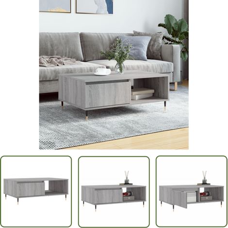 The Living Store Table basse sonoma gris 90x60x35 cm bois d'ingénierie - Table Basse - Meuble Salon - Table D'appoint - Table Design - Table Ronde (1/5)