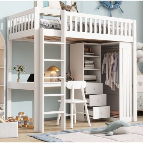 letto salvaspazio 90x200 con scrivania e armadio bianco HAVRYA (1/5)