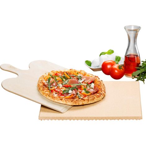 Pietra per Pizza e Pane Rommelsbacher con Pala in Legno, Set di 2 Pezzi, Dimensioni 35x35x1,4 cm (1/4)