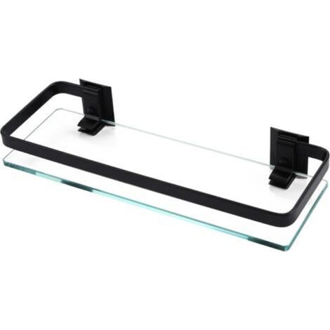 Sollbry – Étagère murale salle de bain en aluminium et verre trempé – Montage mural noir – Profondeur 7mm – Charge max 10kg – Dimensions 35x12x4.5cm (1/4)