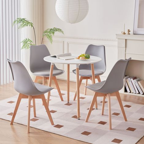 Wokaka Set tavolo e sedie 5 posti - Tavolo rotondo 80 cm - Sedie ergonomiche in legno massello (grigio) - Design scandinavo