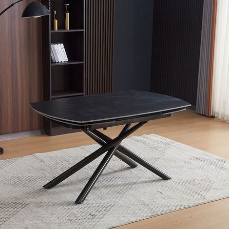Mesa giratoria extensible con tablero cerámico efecto mármol negro mate 140x90x76H cm - Denis (1/3)