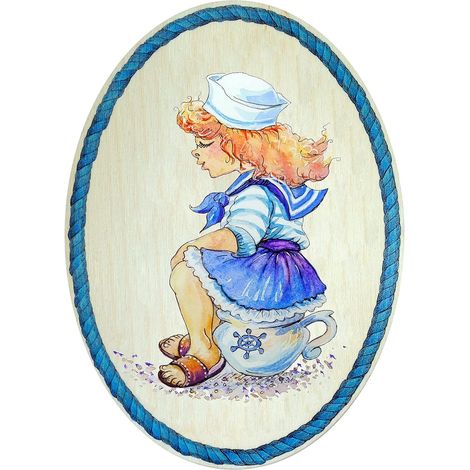 Idée cadeau - Plaque de porte décorative en bois au design antique - Article de décoration pour WC, toilettes, femme et fille (18 x 13 cm) (1/5)