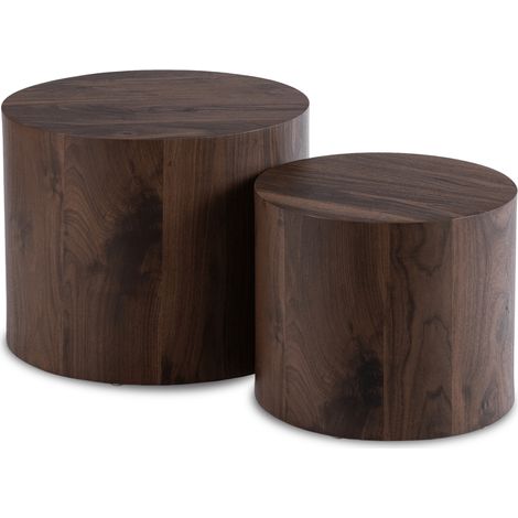 Juego de mesa de centro Leila de 38 cm/48 cm, color nogal, estilo loft. (1/5)