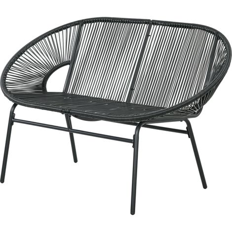 Polyrattan Sitzbank 2-Sitzer Rattanbank Gartenbank, Balkonbank Bis 260 Kg, Schwarz, Stahl, Für Terrasse & Balkon