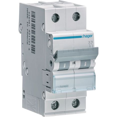 hager Leitungsschutzschalter 2 polig 6kA C-Charakteristik 10A 2 Module (1/3)