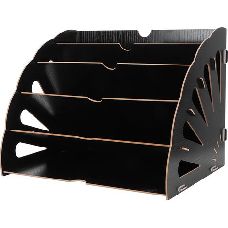 Casier de rangement en bois multi-compartiments, organiseur de bureau pour documents, support de classement pour bureau à domicile (Noir) (1/5)