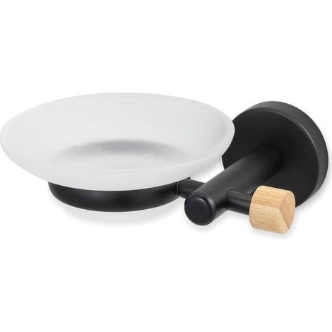 Porte savon à fixer Acier & Bambou IANA Transparent & Noir MSV