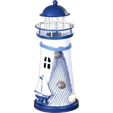 Lanterne LED Phare Maritime Artisanat Méditerranéen Déco Maison Veilleuse Nuit Cadeau Marin (1/4)