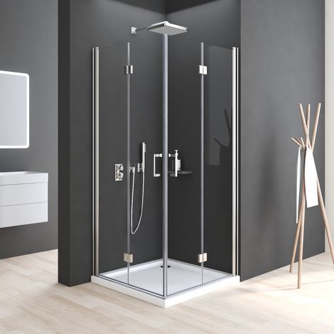 Duschkabine 90x90 cm Falttür Eckeinstieg, Duschkabine 90x90 cm Eckeinstieg Drehfalttür Dusche Duschabtrennung mit 6mm NANO ESG Sicherheitsglas Glas Duschwand, Dusche Falttüren Höhe: 195cm (1/5)