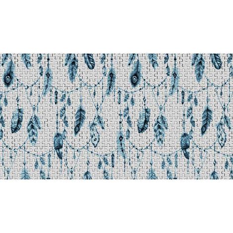Papier peint panoramique design motif feuille Tapisserie panoramique imitation puzzle pour salon Papiers peints panoramique blanc & bleu chambre (1/3)