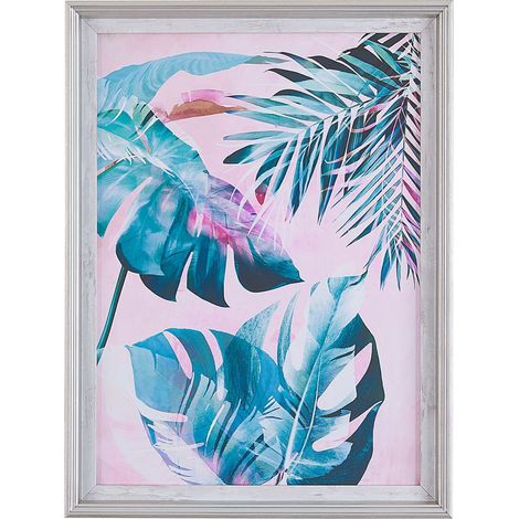 Quadro da Parete con Cornice Stampa Blu e Rosa Tema Botanico 30 x 40 cm Agena