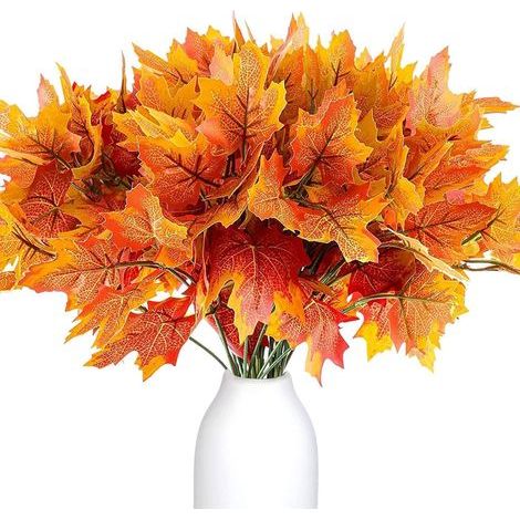 Lot de 4 paquets de fleurs d'automne artificielles Décoration d'automne Feuilles d'érable Simulation d'automne en plastique Bouquet d'automne artificiel Feuilles d'érable pour Thanksgiving,3 (1/5)