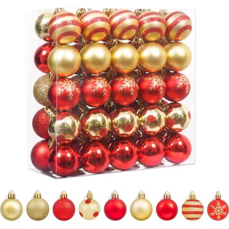 50 Stück Weihnachtskugeln, 4 cm Durchmesser, rote und goldene Weihnachtskugeln mit Schlaufe für Weihnachtsbaum, Hochzeit, Party, Feiertage (1/5)
