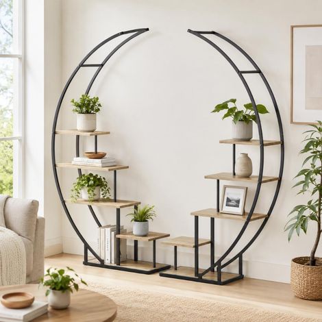 DanDiBo Pflanzenregal Indoor Blumenregal 170 cm Hoch Metall Schwarz Halbrund 96700 Blumentreppe Groß Rund Pflanzenständer plant stand (1/5)