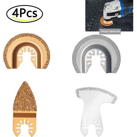 4 pieces Lames de scie en diamant oscillantes, outil multifonction, pour eliminer le coulis et couper les carreaux souples