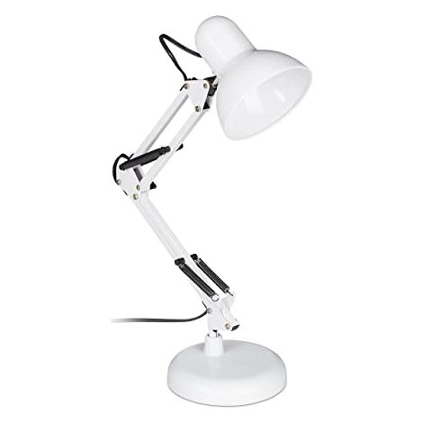 Lampe Retro, Bras articulé Flexible,Veilleuse Lecture Bureau, métal, E27, HlP: 50x27x15 cm,Blanche, Plastique, Blanc, 1 (1/5)