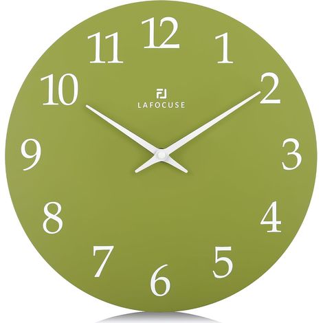 30cm Horloge Murale Vert Olive Bois Silencieuse, Design Moderne Pendule Murale Facile à Lire, sans Tic Tac Décoration pour Salon Cuisine Chambre Bureau (1/5)