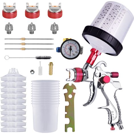 Pistolet à peinture sans fil avec buses universelles de 1,4 mm/1,7 mm/2,0 mm pour la peinture intérieure de la maison et de la voiture (bricolage), en alliage d'aluminium, avec godet de 600 ml, valve (1/2)