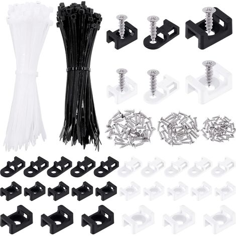 480pcs Black and White Cable Ties (150x4mm) and 3mm 4mm 6mm Saddle Type Cable Holder with Deep Thread Flat Head Screw Kit Wire Holder (1/5)