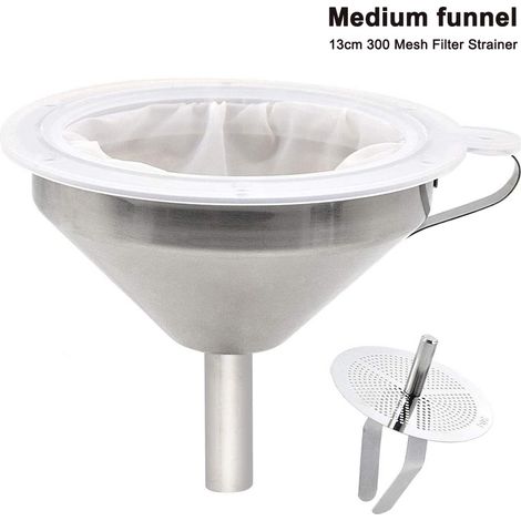 Entonnoir en acier inoxydable, entonnoir de cuisine de 12,7 cm (5 pouces) en acier inoxydable 304 avec filtre en acier inoxydable et passoire alimentaire à mailles de 300 pour le transfert de liquides (1/5)