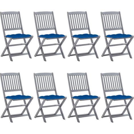 Lot de 8 Chaises de jardin pliables - Chaise d'extérieur pour terrasse/jardin avec coussins Bois d'acacia BV977798 - BonneVie (1/5)