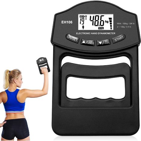 Medidor de potencia digital, 180 kg, dinamómetro, negro, con cable de carga USB, dispositivo de entrenamiento de fuerza inteligente y sensible, dispositivo electrónico para medir la fuerza de agarre, (1/5)