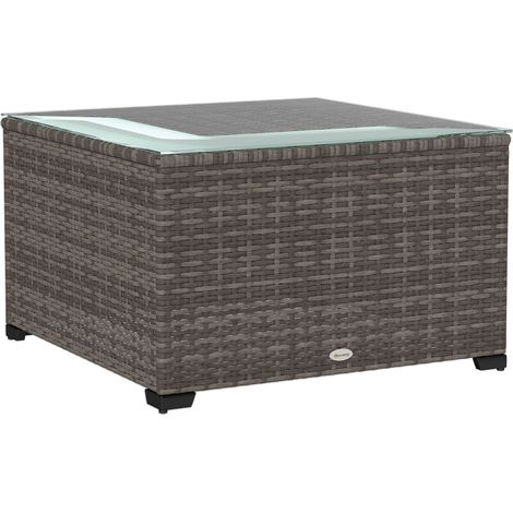 62 x 62cm Glass-Top Rattan Side Table - Dark Grey (1/5)