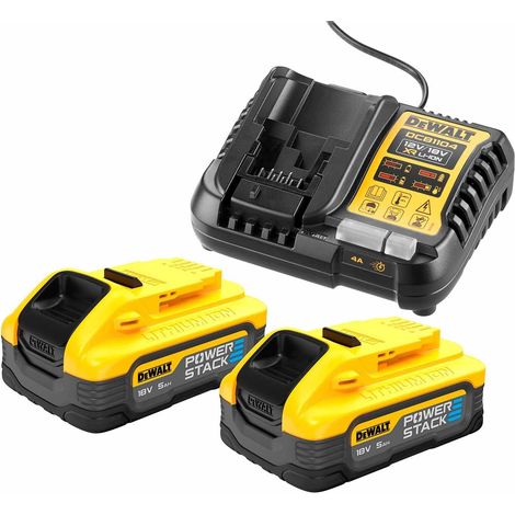 DEWALT DCB1104H2-QW – Kit 2 Batterie 18V Powerstack 5 Ah + Caricabatterie XR