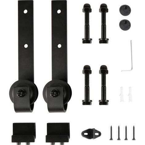 TAISHENGDA Schwarze Schiebetürschiene – Rollsystem mit Haken – Für Türen bis 80 kg – Feuchtigkeitsbeständiger Kohlenstoffstahl (1/5)