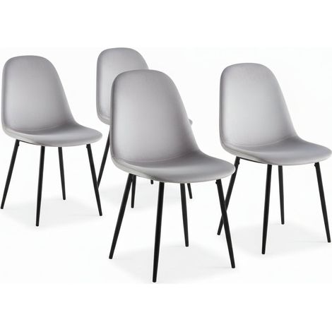 Lot de 4 chaises scandinaves velours gris pieds métal noir 43,5x40x87cm (1/5)