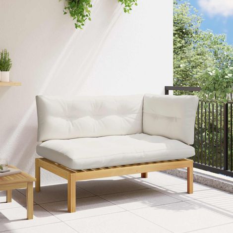 vidaXL Unità Divano Angolare Acacia Chiaro e Bianco Crema